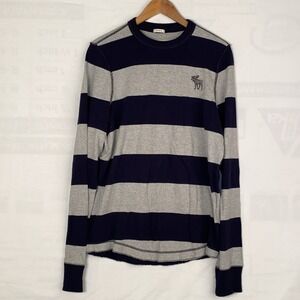 Abercrombie & Fitch Striped Long Sleeve Sweater Men's XL Navy Gray Cotton